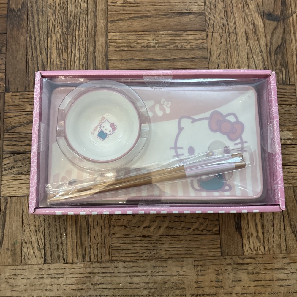 Ceramic Hello Kitty Sushi Plate‎ Set  - 3 Pc. Plate, Bowl, Chopsticks.